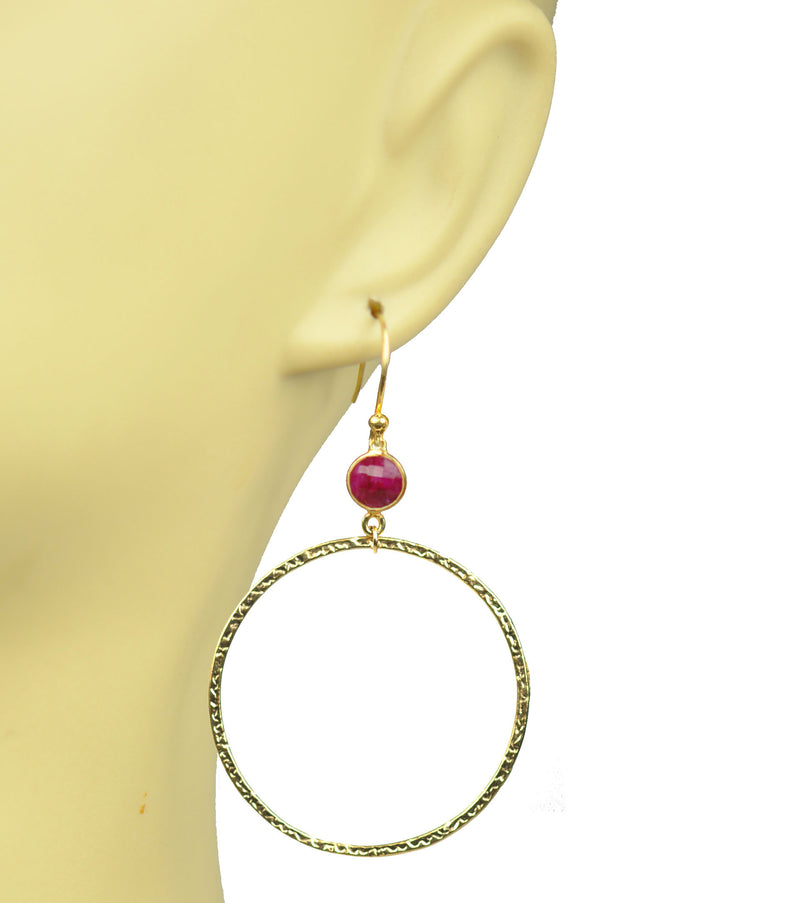 Ruby Bezel Circle Earrings