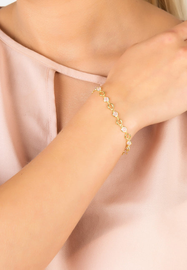 Milan Link Gemstone Bracelet Gold Rose Quartz