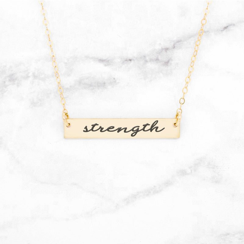 Strength - Sterling Silver Quote Bar Necklace