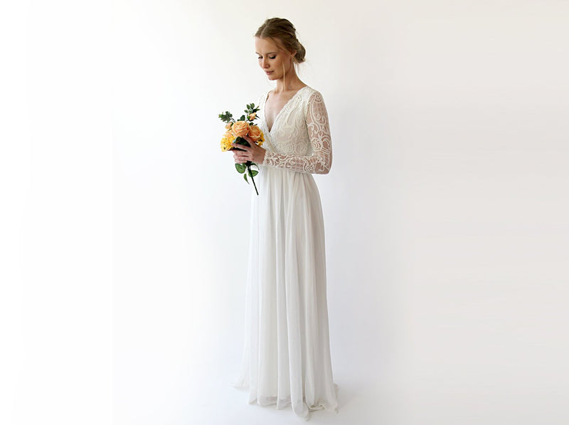 Wrap Bohemian Lace Wedding Dress #1242