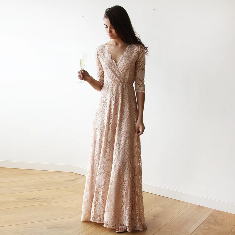 Boho Lace Dress, Pink Blush Wrap Dress 1124
