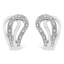 .925 Sterling Silver Pave-Set Diamond Accent Horseshoe Hoop Earring