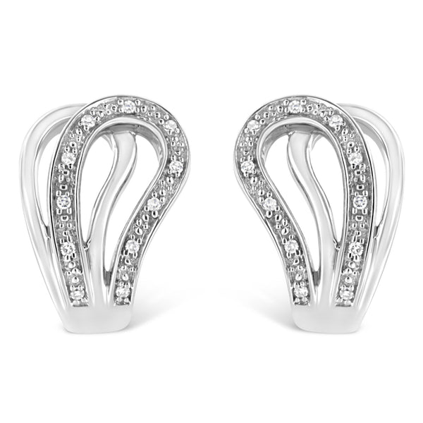 .925 Sterling Silver Pave-Set Diamond Accent Horseshoe Hoop Earring