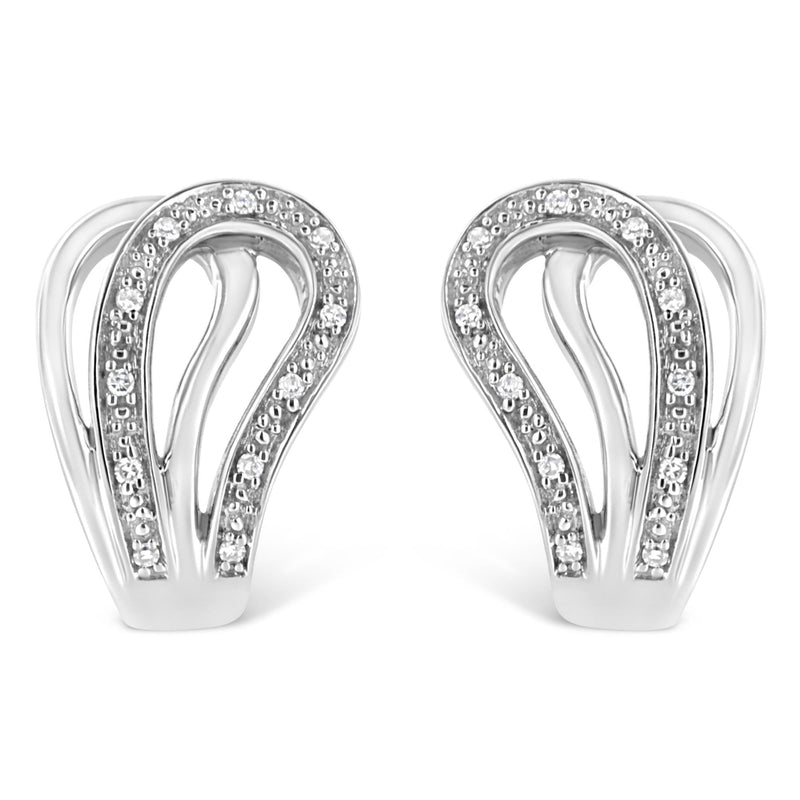 .925 Sterling Silver Pave-Set Diamond Accent Horseshoe Hoop Earring