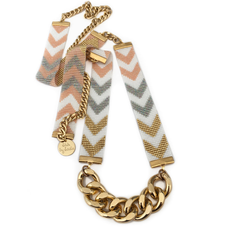 Chevron d'Or Long Beaded Necklace - Gold and Bronze