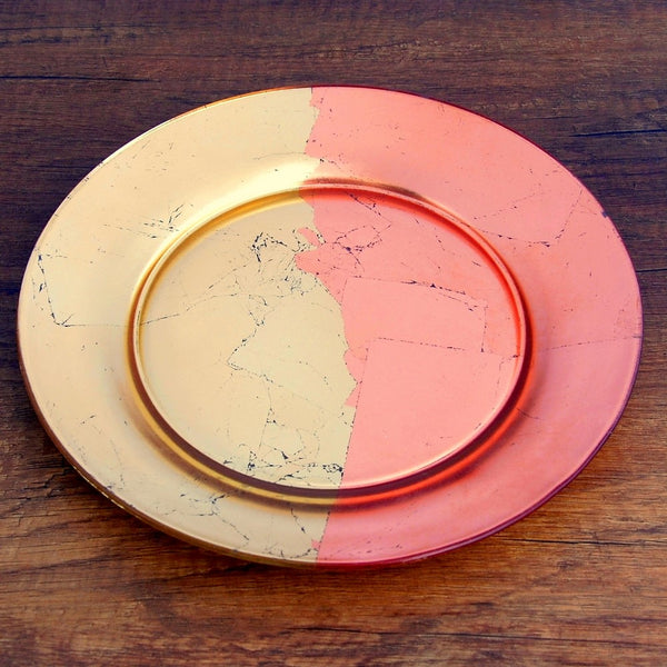 GILT CONTOUR Set/4 Gold/Rose Dinner Plates