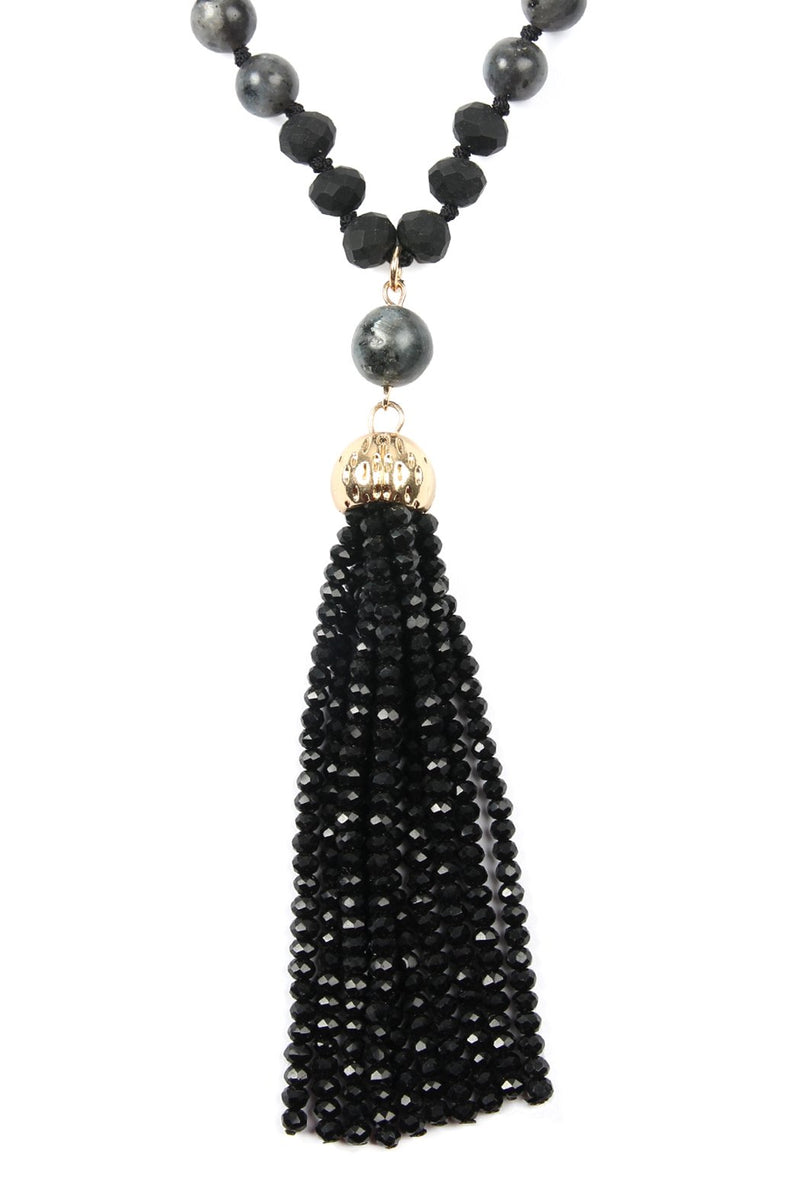 Hdn2237 - Beaded Tassel Pendant Necklace