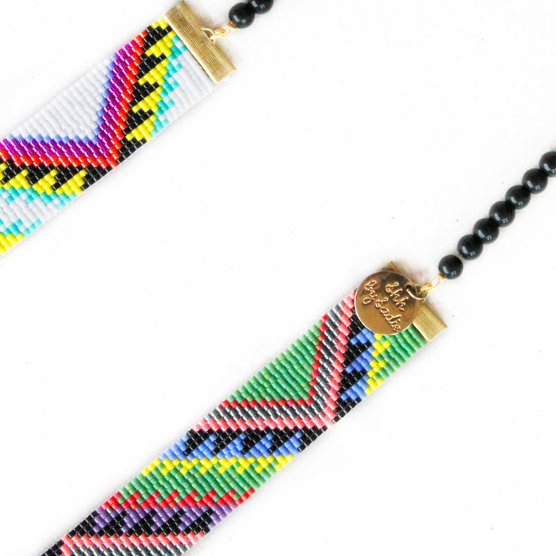 Acapulco Long Woven Beaded Necklace - Tribal Print