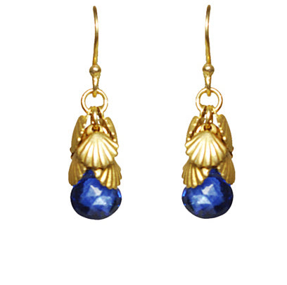 Shell Cluster Blue Sapphire Earrings