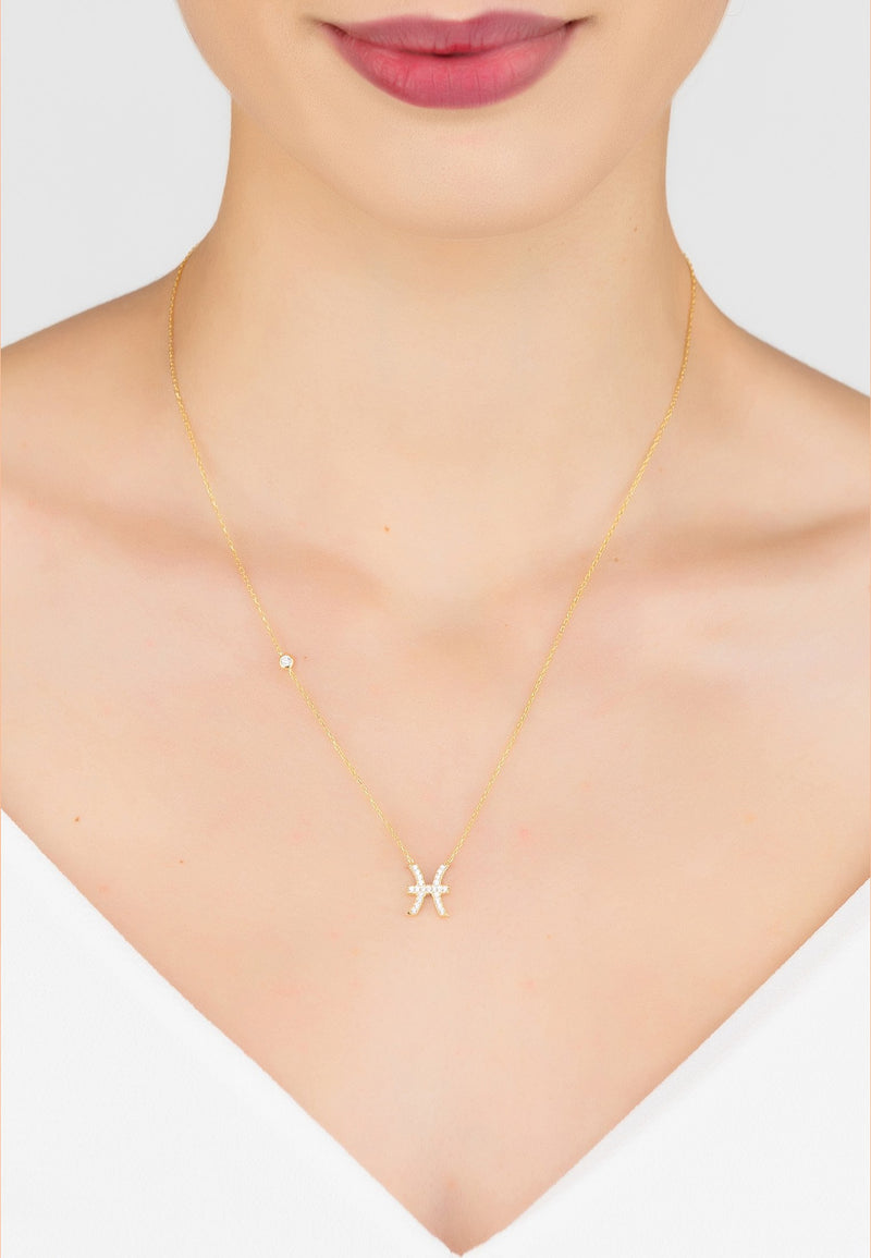 Zodiac Star Sign Pendant Necklace Gold Pisces