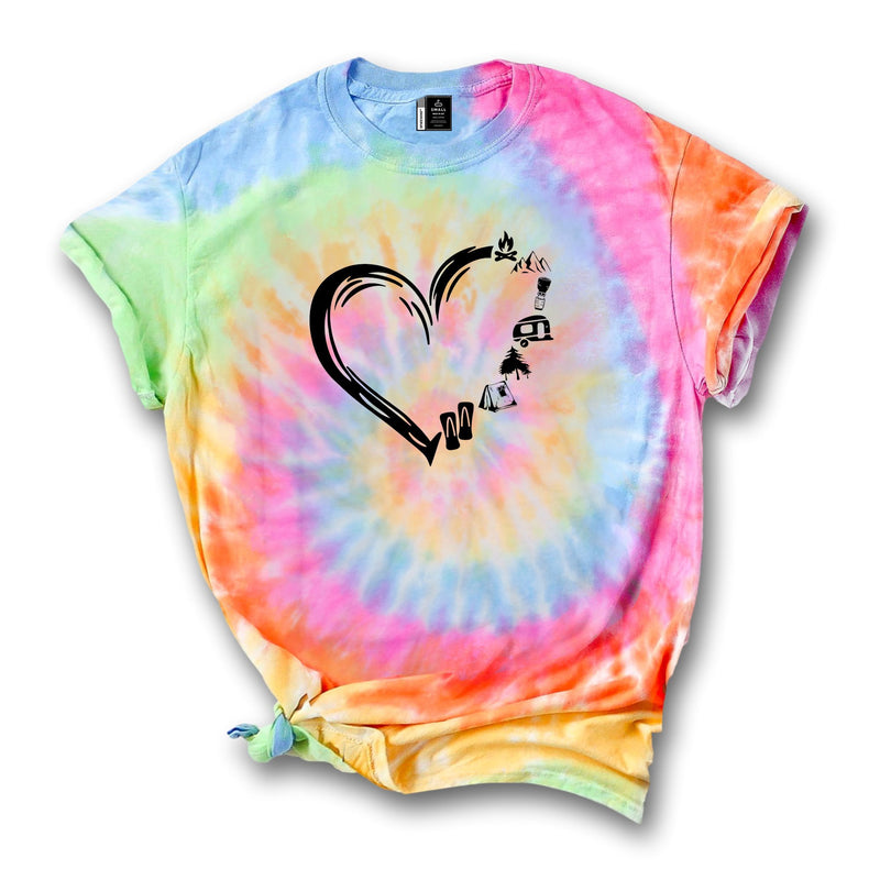 Cute Adventure Hiking Camping Heart Shirt Funny Gift for Camper Men Tie Dye Camp Lover T-Shirt Black