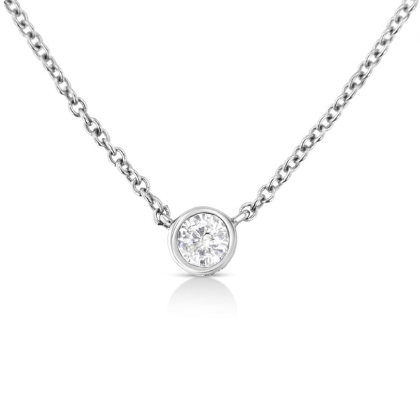 10K Gold 0.10 Carat Diamond Classic Bezel-Set Solitaire Pendant Necklace With 16"-18" Adjustable Chain (H-I Color, SI2-I