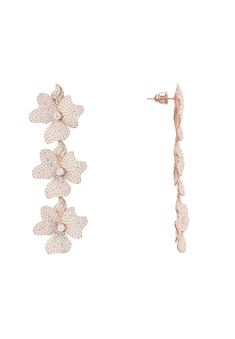 Jasmine Flower Triple Drop Earrings Rosegold