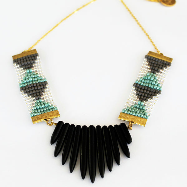 Adorn Spike Necklace - Grey and Green With Black Spikes