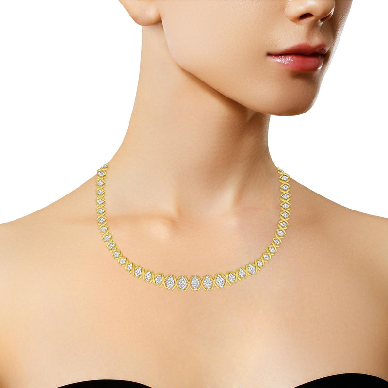 10K Yellow Gold 4 Cttw Brilliant Round-Cut Diamond Graduating Riviera Statement Necklace (H-I Color, I2-I3 Clarity)