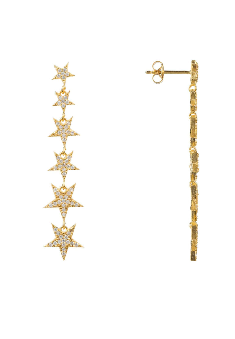 Graduated Star Drop Earrings Gold