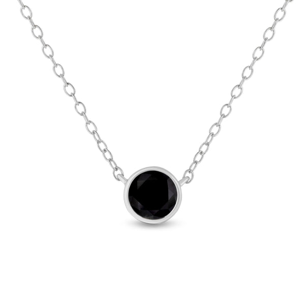 .925 Sterling Silver 1/2 Cttw Treated Black Diamond Bezel Solitaire 18" Pendant Necklace (Black Color, I2-I3 Clarity)