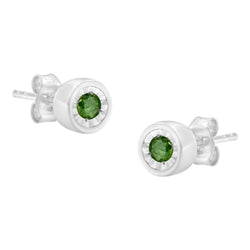 .925 Sterling Silver 0.15 Cttw Round Brilliant-Cut Green Diamond Miracle-Set Stud Earrings (Fancy Color-Enhanced, I1-I2