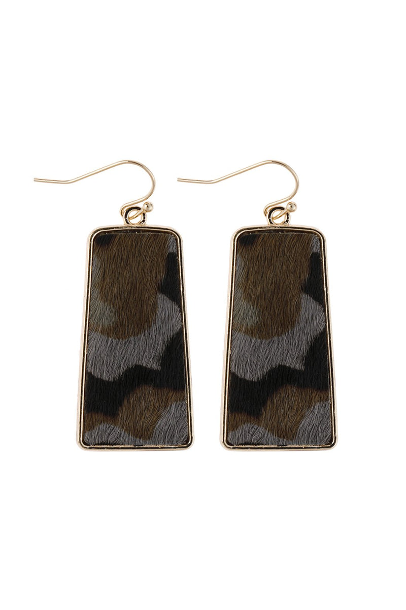 Camouflage Leather Printed Bar Dangling Fish Hook Earrings