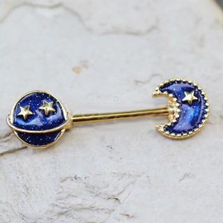 Gold Plated Blue Galaxy Stardust Nipple Bar