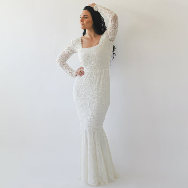 Curvy  Mermaid Lace  Dress With Square Neckline  #1245