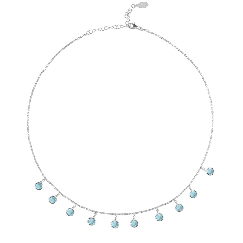 Florence Round Gemstone Necklace Silver Blue Topaz