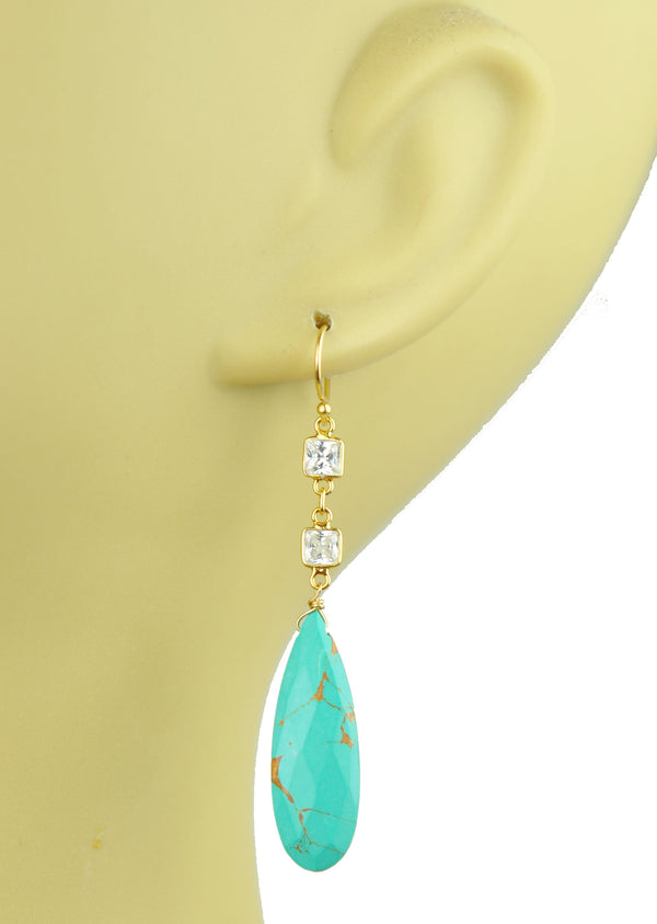 White Topaz With Turquoise Drop Earrings