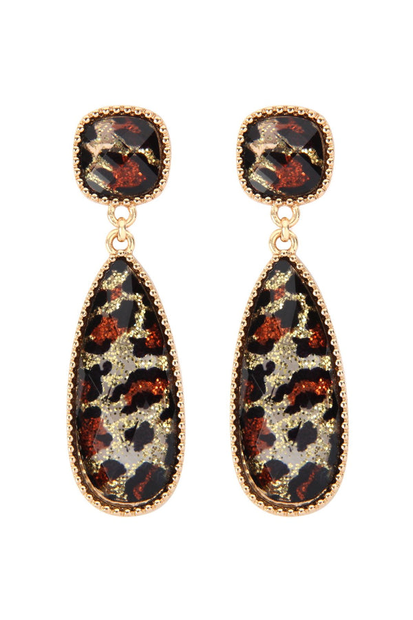 E6905 - Glitter Leopard Post Dangle Drop Earrings