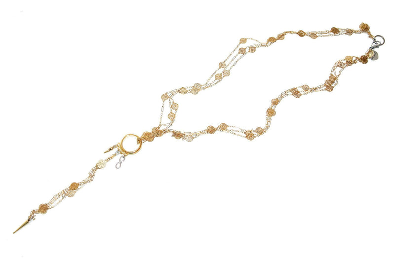 Lariat Necklace With Studs and Gold Flower Chains