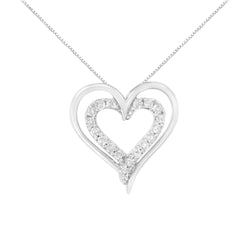 .925 Sterling Silver 1/4 Cttw Diamond Open Double Heart 18" Pendant Necklace (I-J Clarity, I2-I3 Color)