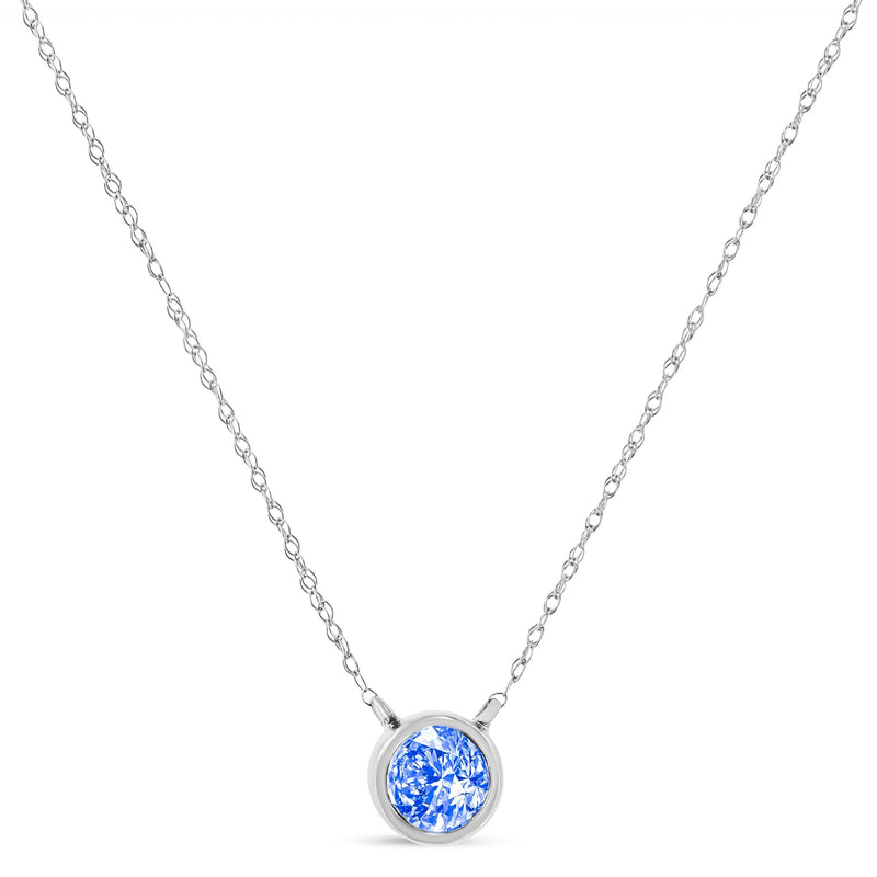 .925 Sterling Silver 1/10 Carat Blue Diamond Suspended Bezel-Set Solitaire 16"-18" Adjustable Pendant Necklace (Color En