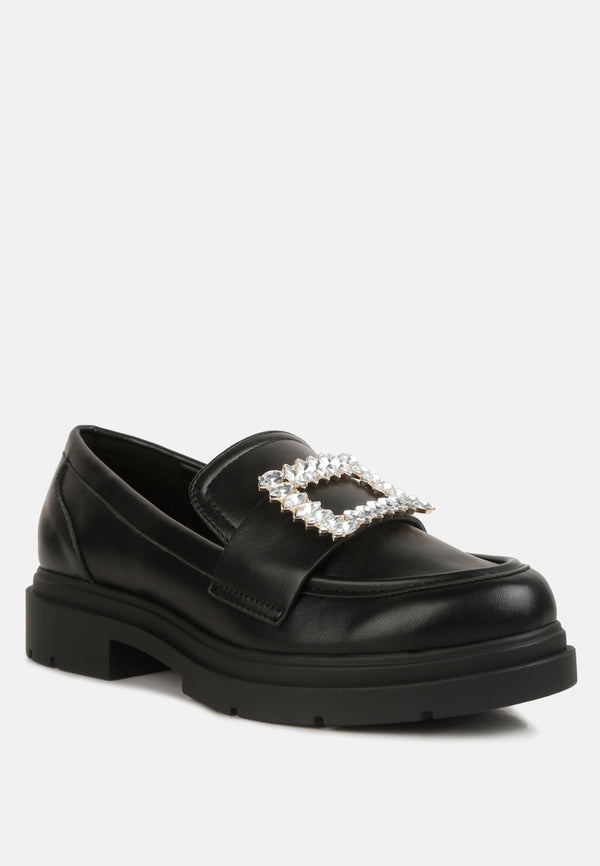 Bossi Faux Leather Loafers With Buckle Embellishment