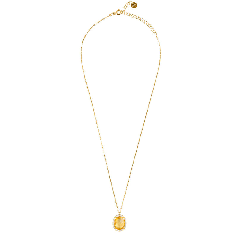 Beatrice Oval Gemstone Pendant Necklace Gold Citrine Hydro