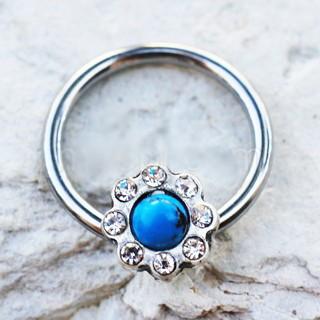 316L Stainless Steel Turquoise Flower Snap-In Captive Bead Ring