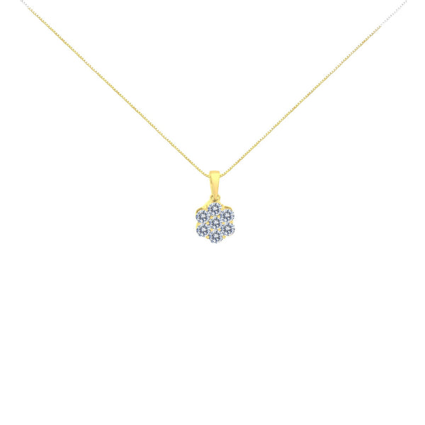 14K Yellow Gold 1.00 Cttw Brilliant Round-Cut Diamond 7 Stone Floral Cluster 18" Pendant Necklace (H-I Color, SI2-I1 Cla