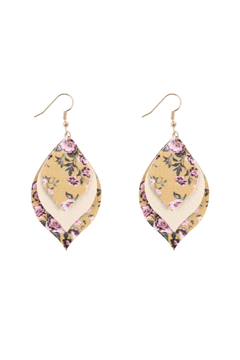 Hde3221 - Floral Leather Marquise Drop Earrings
