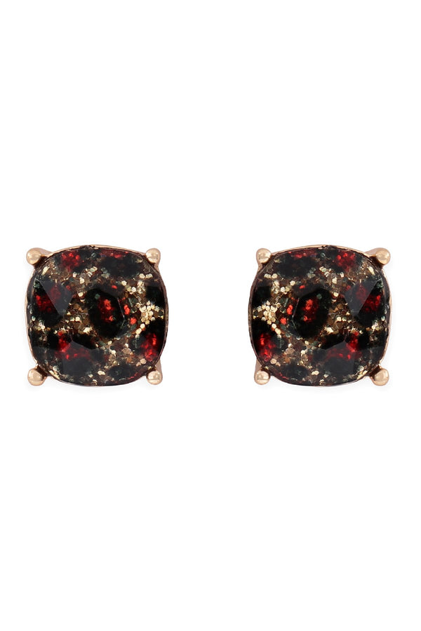 27083 - Cushion Cut Glittered Leopard Earrings