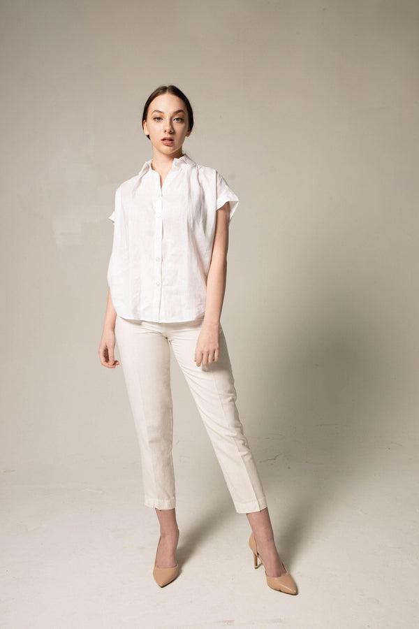 Women's Gather Collar Shirt in White