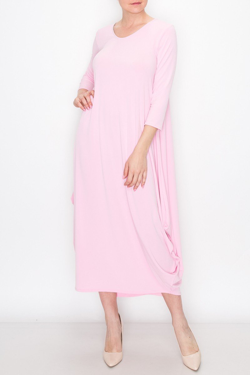 Solid Balloon Dress - Pink