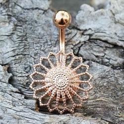 Rose Gold Plated Ornate Flower Navel Ring