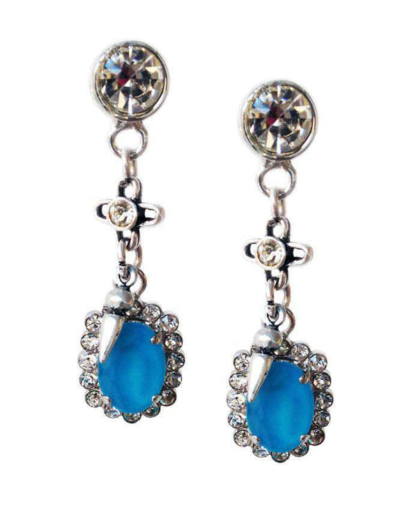 Cobalt Blue Swarovski Crystal Dangle and Drop Earrings With Rhinestones, Rhodium and Antique Silver Plated Brass.