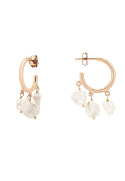 Pearl Cluster Drop Hoop Earrings Rosegold