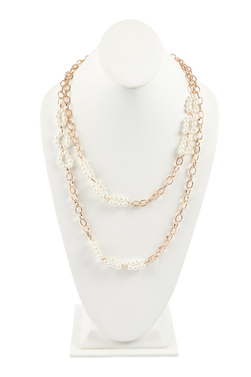 Hdn2958 - Layered Link Beaded Round Pearl Convertible Masks Chain or Bag Chain