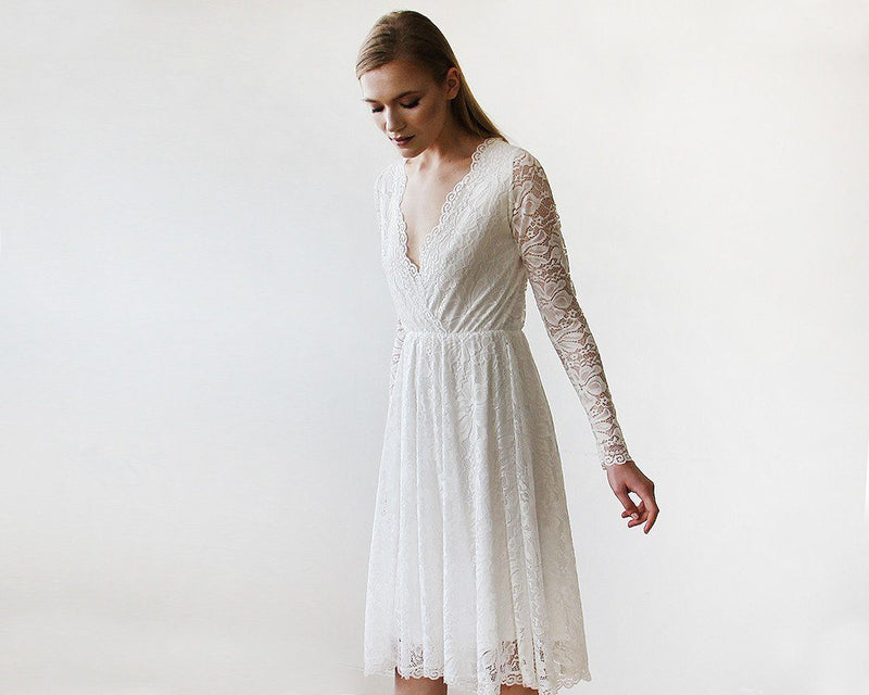 Ivory Lace Long Sleeve Short Bridal Gown 1161