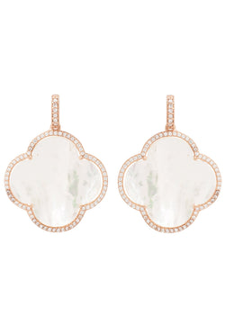 Open Clover Large Mother of Pearl Gemstone Earrings Rosegold