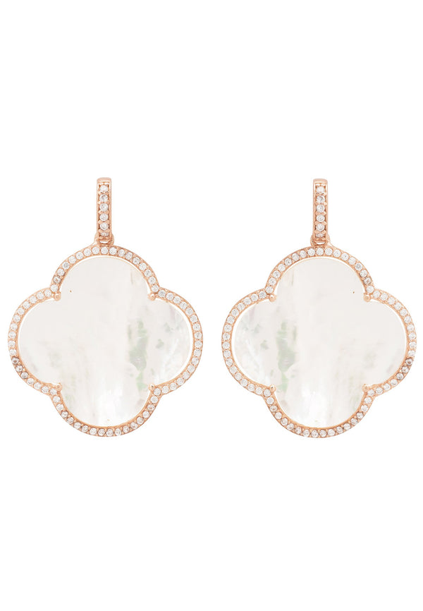 Open Clover Large Mother of Pearl Gemstone Earrings Rosegold