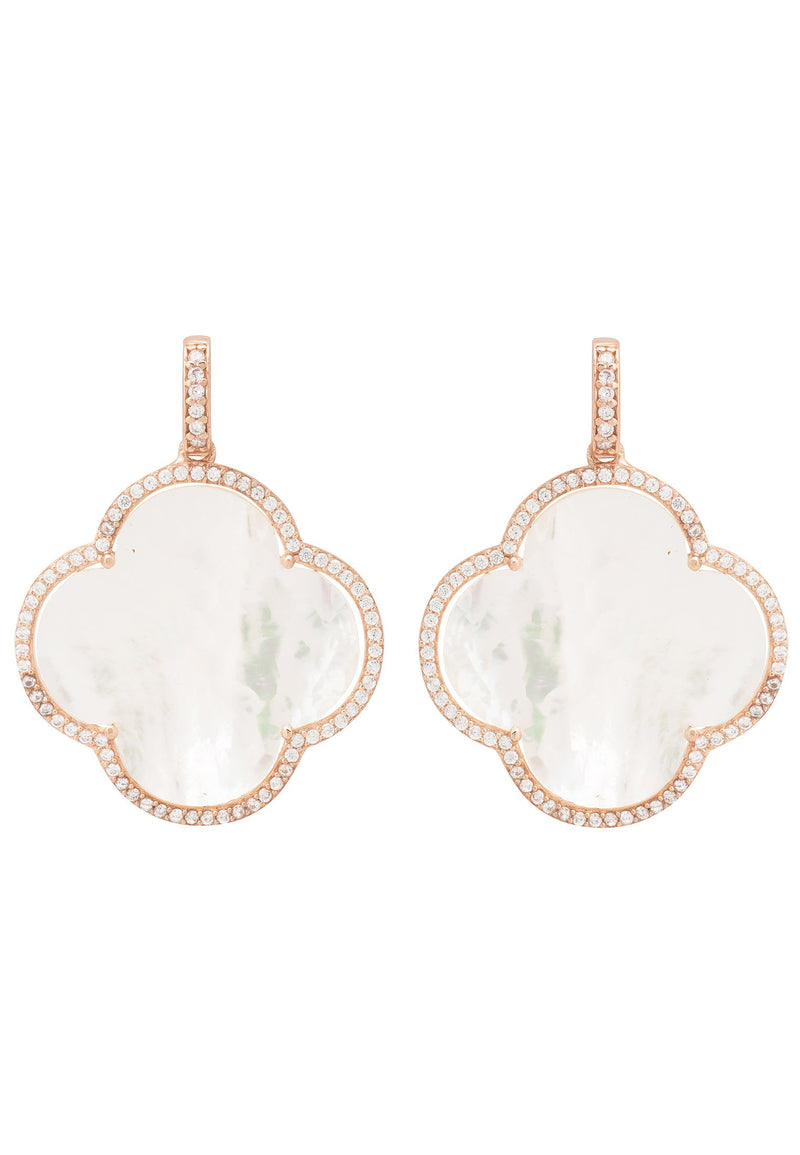 Open Clover Large Mother of Pearl Gemstone Earrings Rosegold
