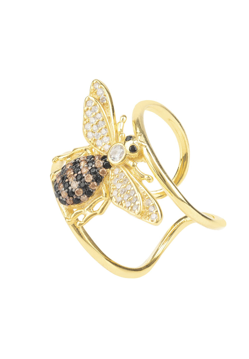 Honey Bee Cocktail Ring Adjustable Gold