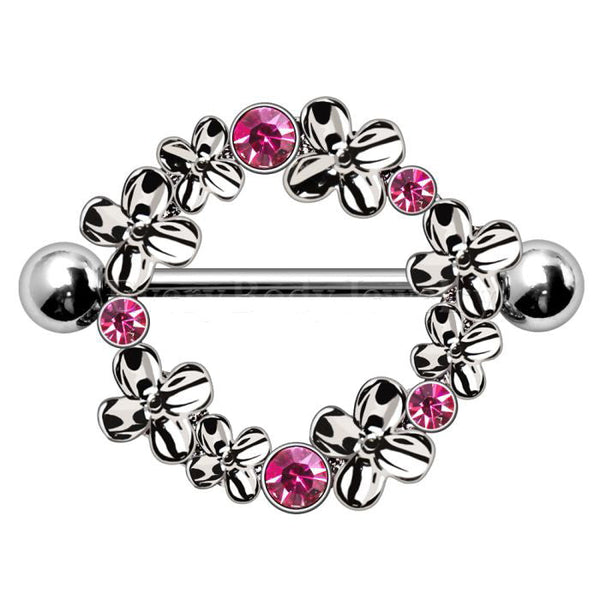 316L Stainless Steel Pink Flower Wreath Nipple Shield