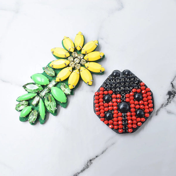 Ladybug & Daisy- Sticker Patches Set of 2-Red and Yellow Embellished Motifs
